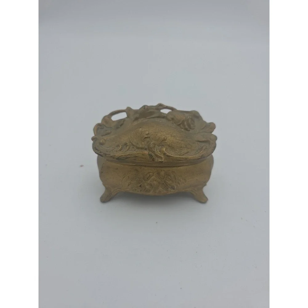 Antique Art Nouveau Trinket Box Dresser Jewelry Casket Gold Victorian Vtg
